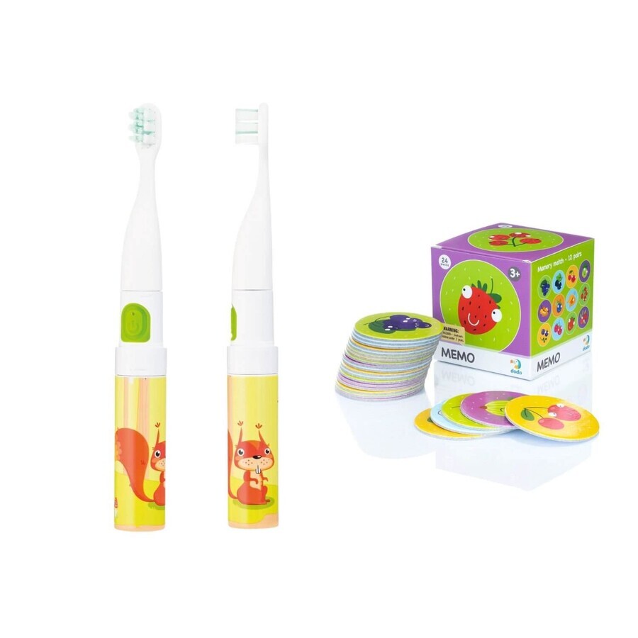 Vitammy Smile set, brosse à dents sonique pour enfants, écureuil + Dodo Memo Gooseberry, jeu, 24 cartes