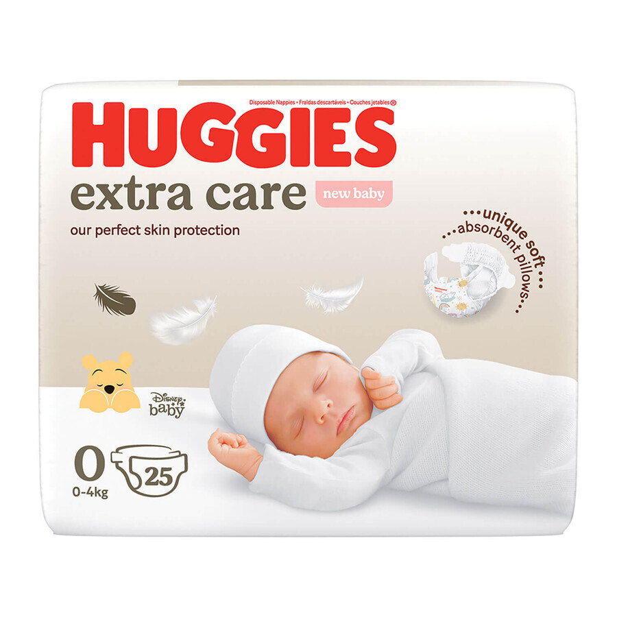 Huggies Extra Care, couches, Disney, taille 0, Nouveau-né, 0-4 kg, 25 pcs