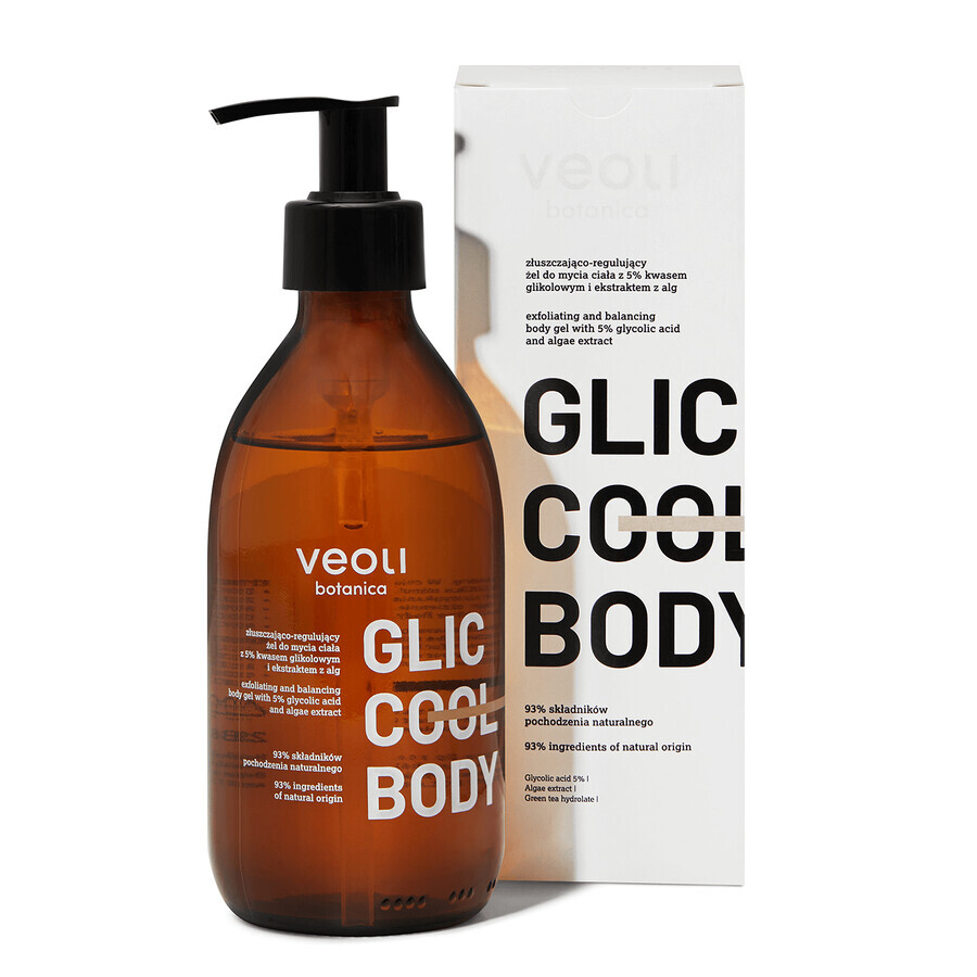 Veoli Botanica Glic Cool Body, peelendes und regulierendes Körperwaschgel mit 5% Glykolsäure und Algenextrakt, 280 ml