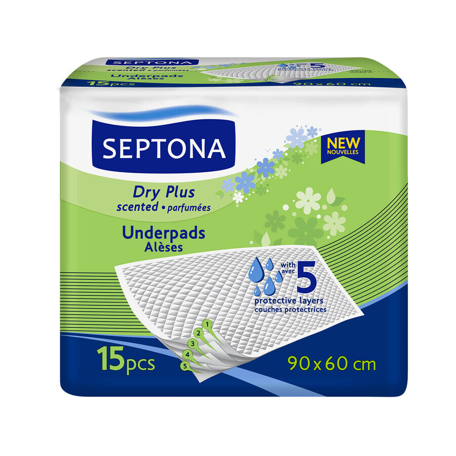 Septona Dry Plus, Hygiene-Pads, duftend, 90 x 60 cm, 15 Stück