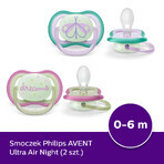 Avent Ultra Air Night Pacifier, Silicone, Symmetrical, Glow in the Dark, Girl, SCF376/19, 0-6 Months, 2 Pieces