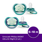 Avent Ultra Air Nighttime Pacifier, Silicone, Symmetrical, Glow in the Dark, Boy, SCF376/13, 6-18 Months, 2 Pieces