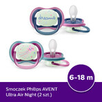 Avent Ultra Air Nighttime Pacifier, Silicone, Symmetrical, Glow in the Dark, Girl, SCF376/14, 6-18 Months, 2 Pieces