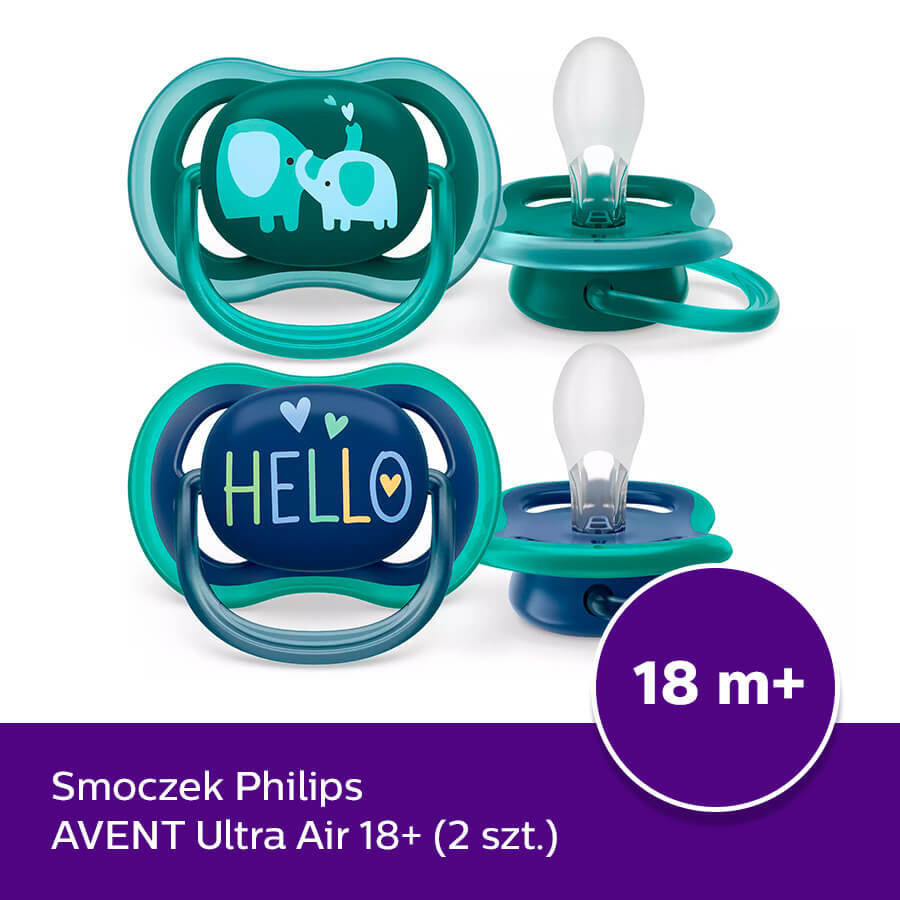 Avent Ultra Air, pacifier, silicone, symmetrical, boy, SCF349/18, from 18 months, 2 pieces