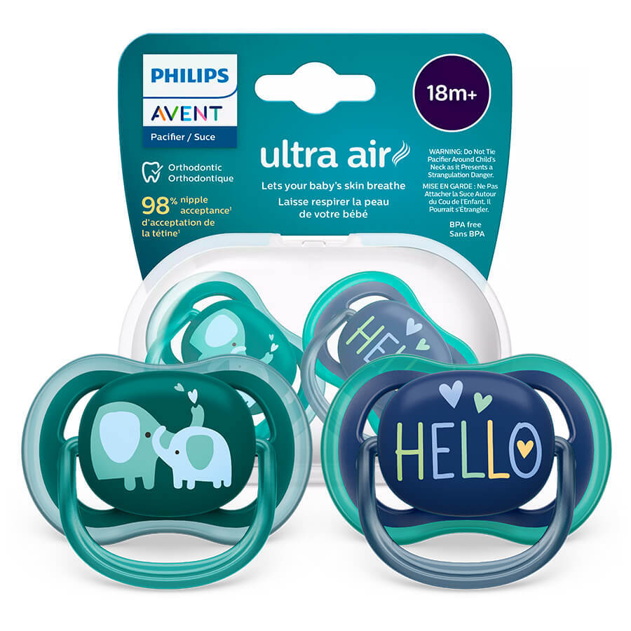 Avent Ultra Air, pacifier, silicone, symmetrical, boy, SCF349/18, from 18 months, 2 pieces