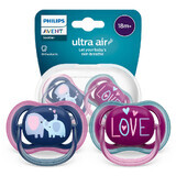 Avent Ultra Air, pacifier, silicone, symmetrical, girl, SCF349/22, from 18 months, 2 pieces