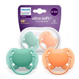 Avent Ultra Soft, pacifier, silicone, symmetrical, neutral, SCF091/03, 0-6 months, 2 pieces