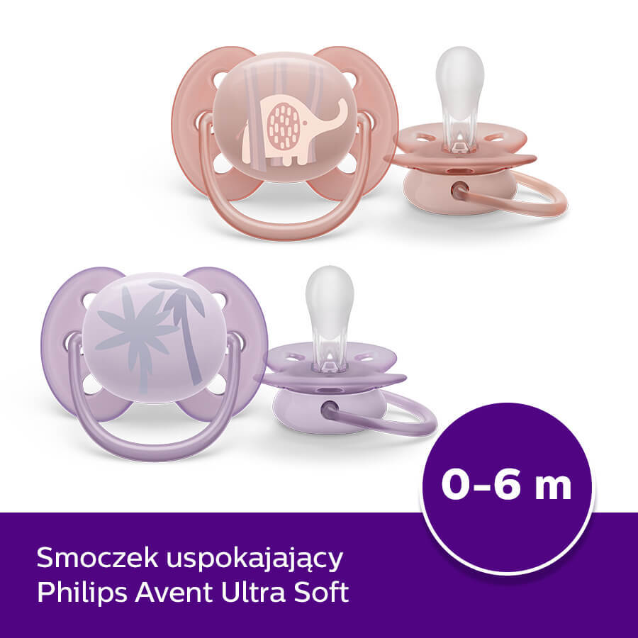 Avent Ultra Soft, pacifier, silicone, symmetrical, neutral, SCF091/09, 0-6 months, 2 pieces