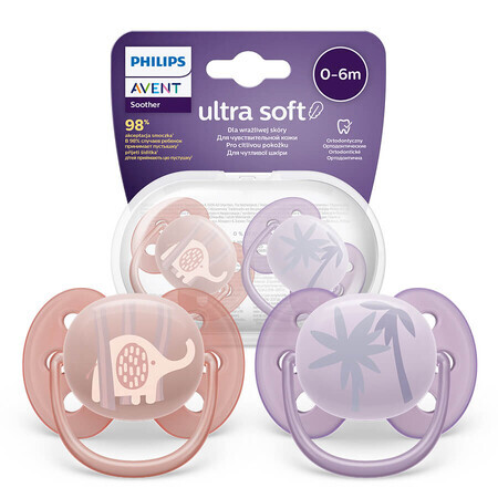 Avent Ultra Soft, pacifier, silicone, symmetrical, neutral, SCF091/09, 0-6 months, 2 pieces