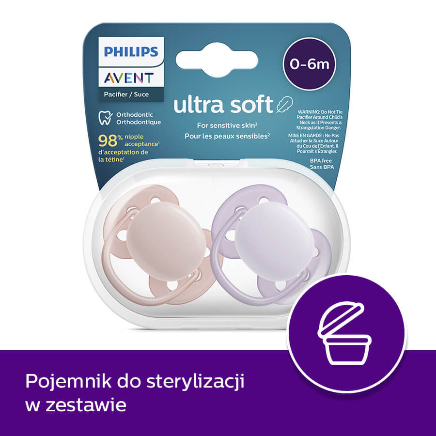 Avent Ultra Soft Pacifier, Silicone, Symmetrical, Girl, SCF091/31, 0-6 Months, 2 Pieces