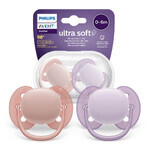 Avent Ultra Soft Pacifier, Silicone, Symmetrical, Girl, SCF091/31, 0-6 Months, 2 Pieces