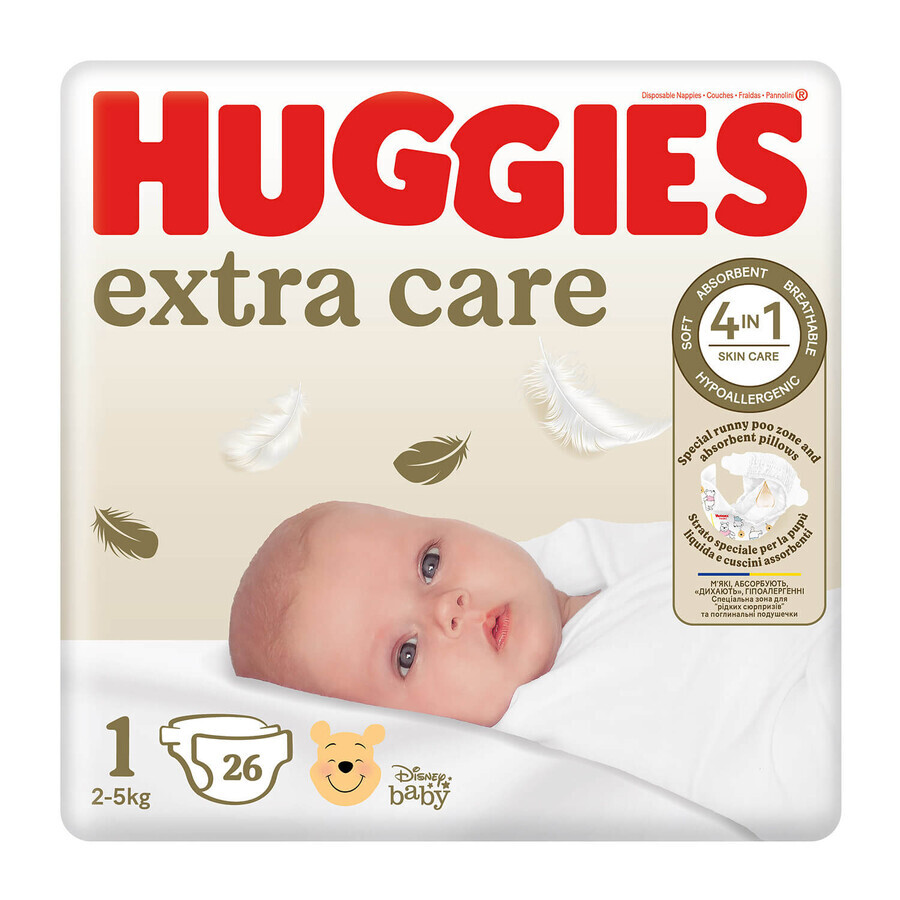 Huggies Extra Care, couches, Disney, taille 1, 2-5 kg, 26 pcs