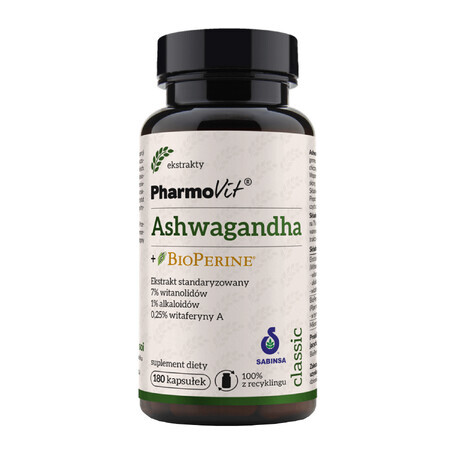 PharmoVit Ashwagandha + BioPerine, 180 capsules