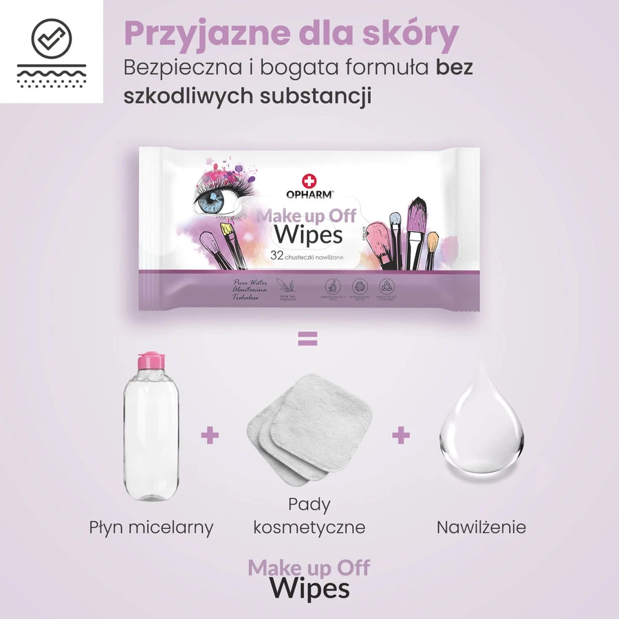 Opharm Make Up Off Wipes, Make-up-Entfernungstücher, 32 Stück