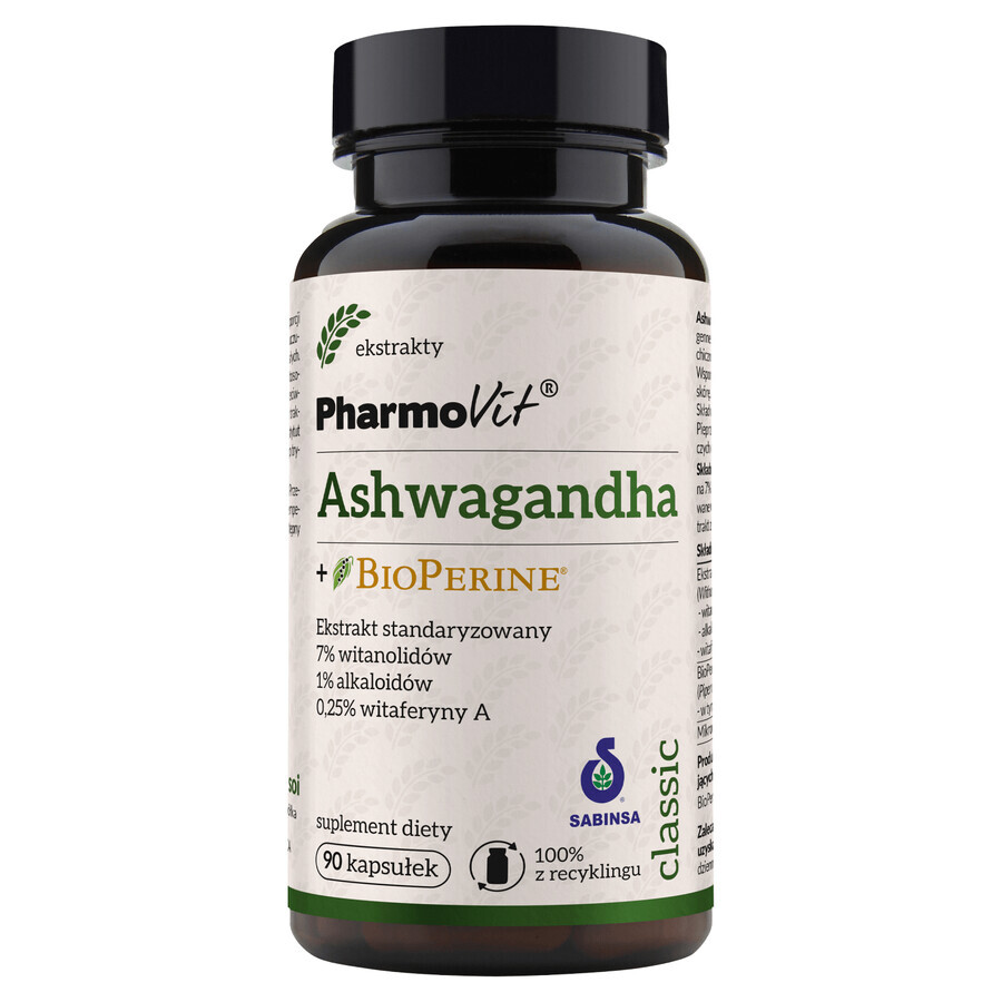 PharmoVit Ashwagandha + BioPerine, 90 cápsulas