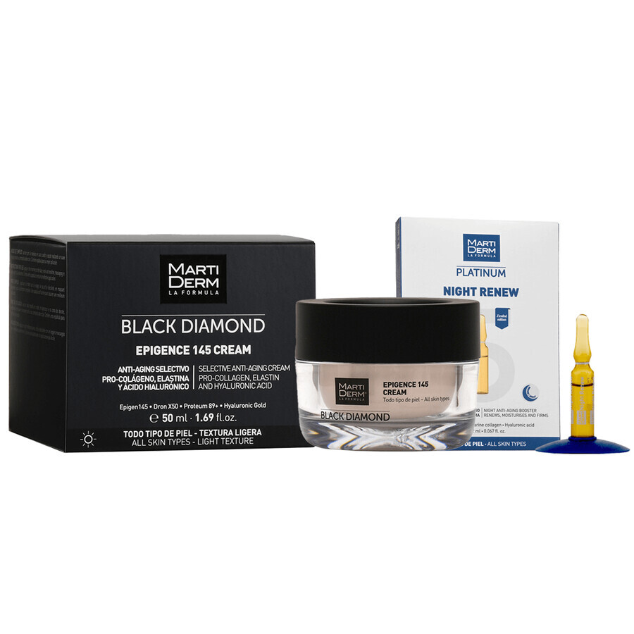 Free set with MartiDerm Black Diamond Epigence 145 Cream, day cream, 50 ml + Platinum Night Renew, night booster, 2 ml x 5 ampoules