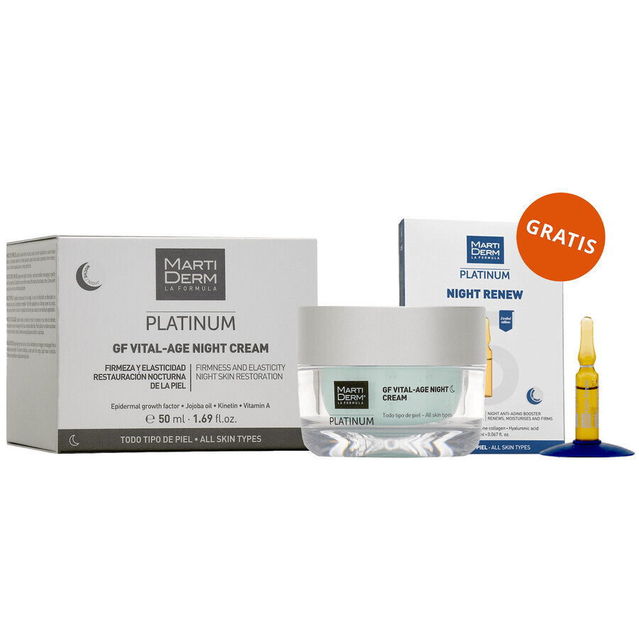 Set mit kostenloser MartiDerm Platinum GF Vital Age Nachtcreme, Nachtcreme, 50 ml + Platinum Night Renew, Nacht-Booster, 2 ml x 5 Ampullen