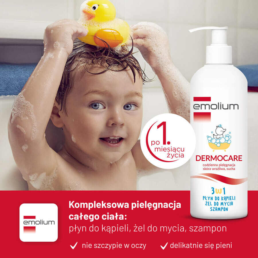 Emolium Dermocare 3-in-1 Set, Bath Lotion, Wash Gel and Shampoo, After 1 Month, 2 x 400ml + Bath Emulsion, 50ml Free