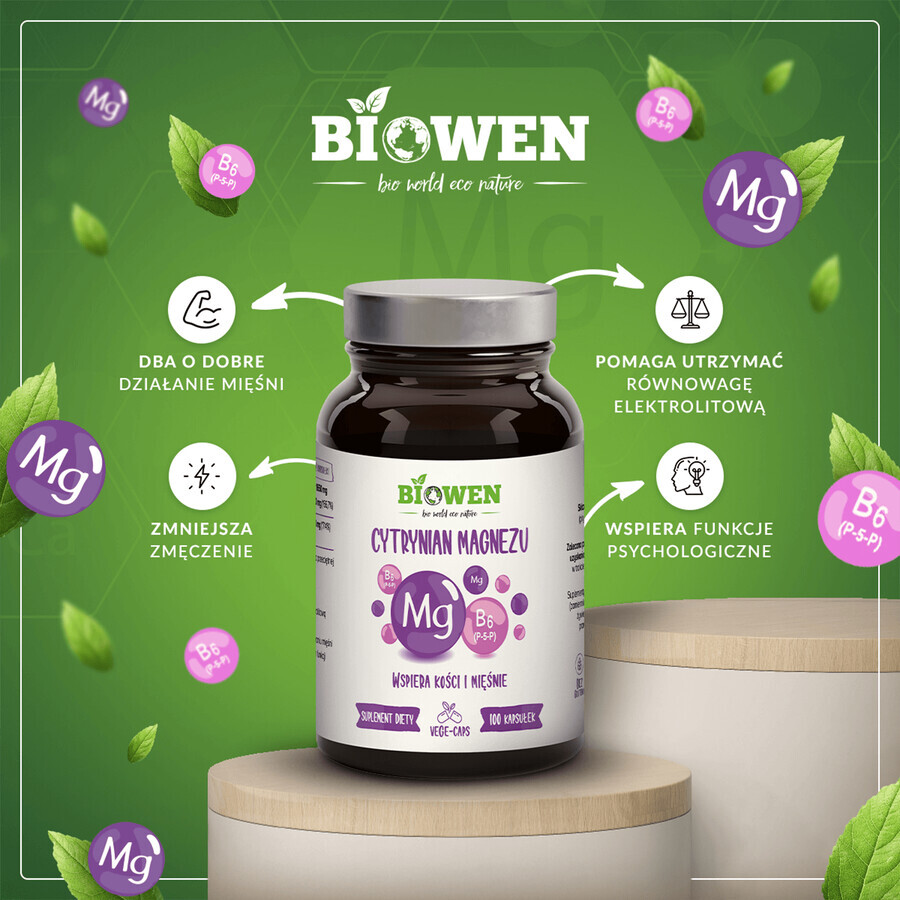 Biowen Magnesiumcitrat + Vitamin B6, 100 Kapseln