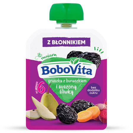 BoboVita Mousse in der Tube, Birne mit Roter Bete und getrockneten Pflaumen, nach 6 Monaten, 80 g