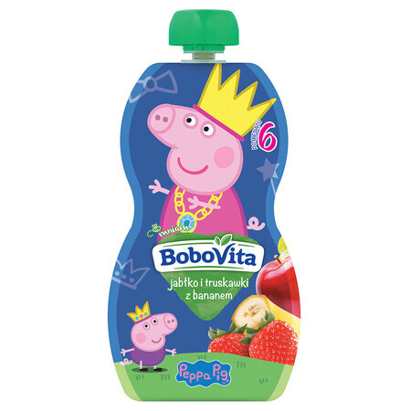 BoboVita Peppa Pig Mousse într-un tub, măr și căpșuni cu banane, după 6 luni, 100 g