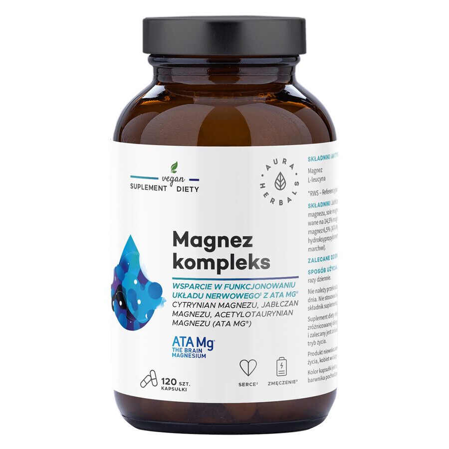 Aura Herbals Complesso di magnesio ATA Mg, 120 capsule