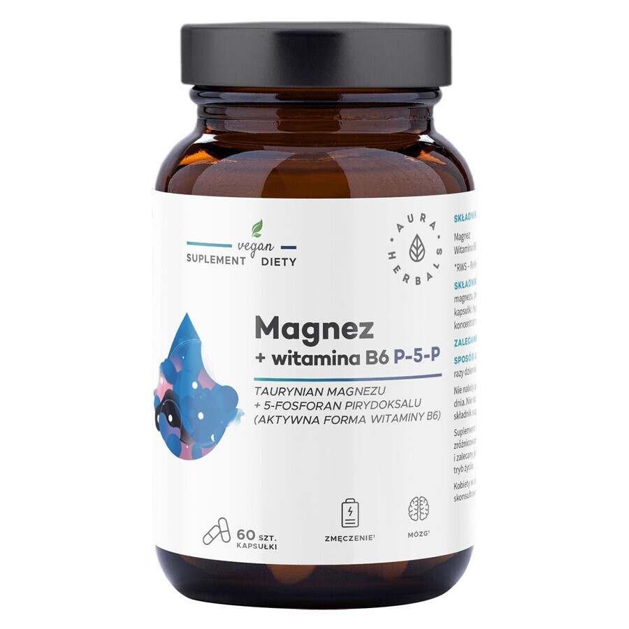 Aura Herbals Magnesium + Vitamin B6 (P-5-P), 60 Kapseln