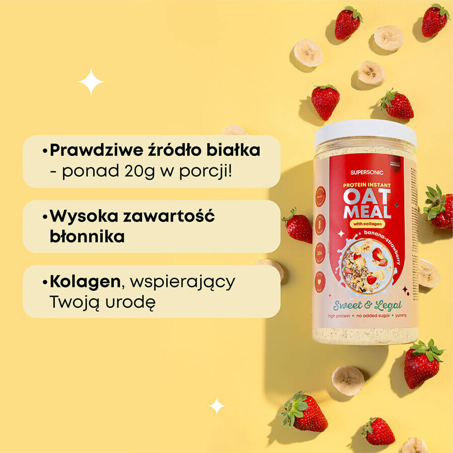 Supersonic, fulgi de ovăz instant proteici cu colagen, aromă de banane cu căpșuni, 660 g