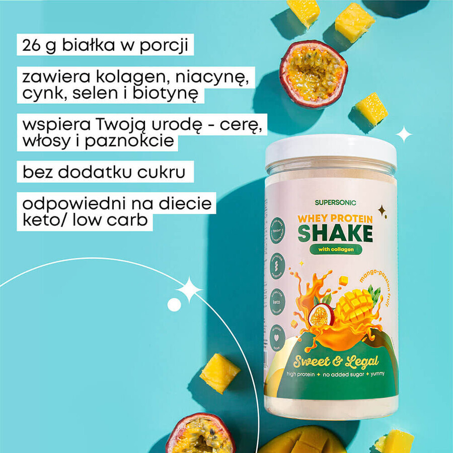 Supersonic, eiwitshake met collageen, mango-maracuja smaak, 560 g