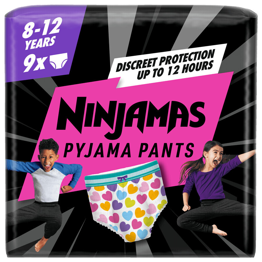 Pampers Ninjamas Pyjama-Hose, Windeln für Mädchen. 8-12 Jahre, 27-43 kg, 9 Stück