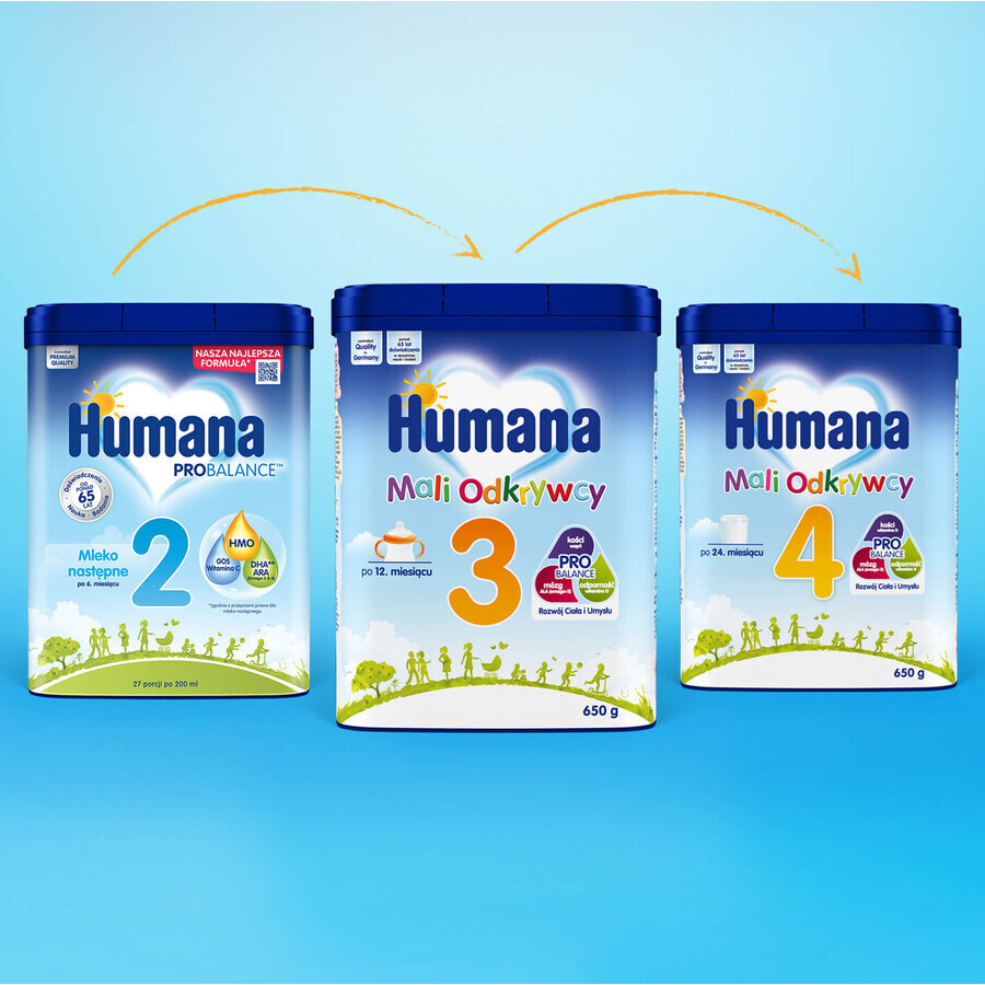 Humana ProBalance 2 set, leche de seguimiento, después de 6 meses, 2 x 750 g + Benelife Vitamina D3, 5,5 ml gratis