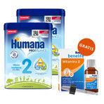 Humana ProBalance 2 set, leche de seguimiento, después de 6 meses, 2 x 750 g + Benelife Vitamina D3, 5,5 ml gratis