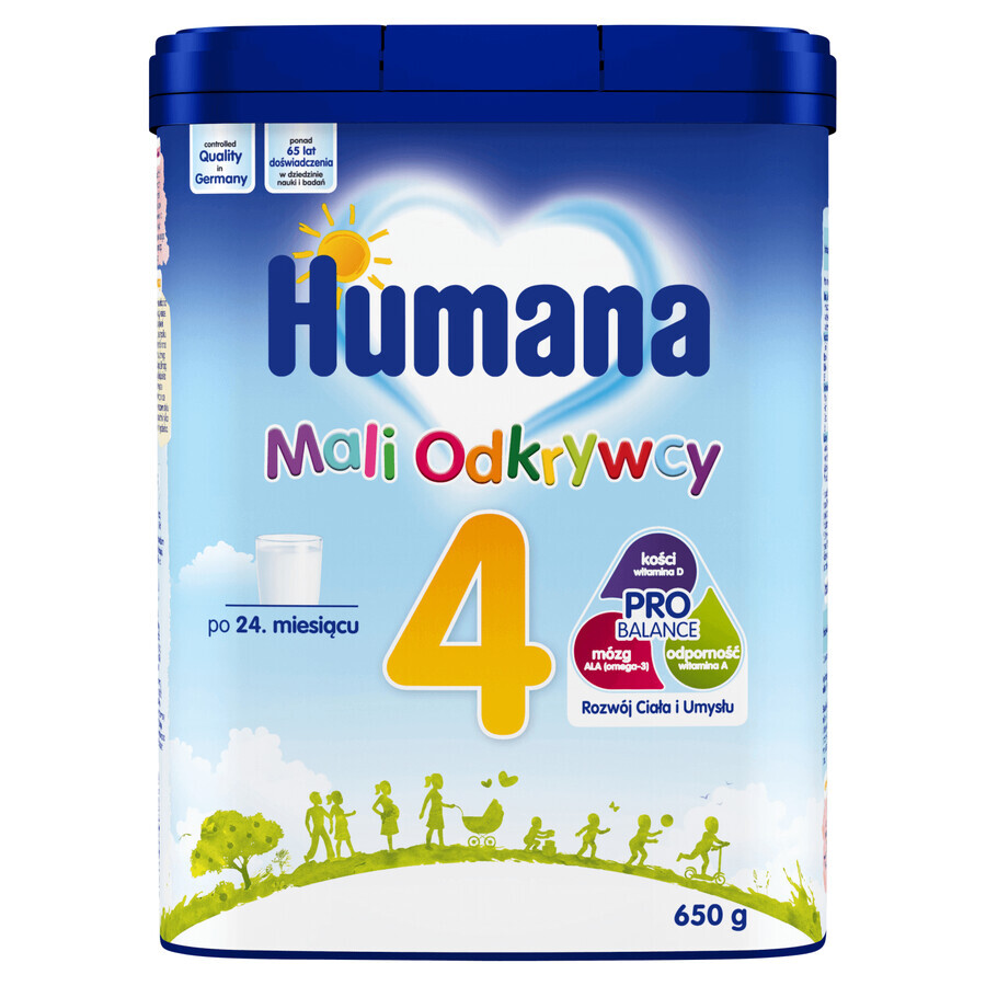 Humana 4 Little Explorers Set, Milchgetränkepulver, ab 24 Monate, 2 x 650 g + Benelife Vitamin D3, 5,5 ml gratis