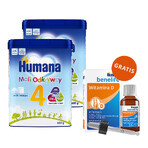 Humana 4 Little Explorers Set, Milchgetränkepulver, ab 24 Monate, 2 x 650 g + Benelife Vitamin D3, 5,5 ml gratis