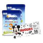 Set Humana 3 Little Explorers, lapte praf, după 12 luni, 2 x 650 g + șervețele umede, 56 gratuit