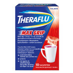 Theraflu Max Grip 1000 mg + 70 mg + 10 mg, Pulver zum Einnehmen, Geschmack: Beeren und Menthol, 10 Beutel 