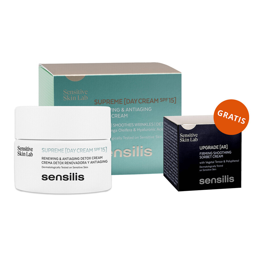 Sensilis Supreme, cremă de zi întineritoare și regenerantă, SPF 15, 50 ml + Upgrade AR, cremă sorbet fermecătoare și calmantă, 5 ml gratuit