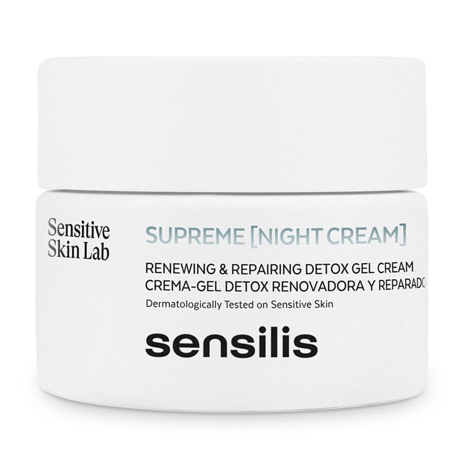 Sensilis Supreme, gel-cremă de noapte reparatoare și întineritoare, 50 ml + Upgrade AR, sorbet-cremă fermizantă și calmantă, 5 ml gratuit