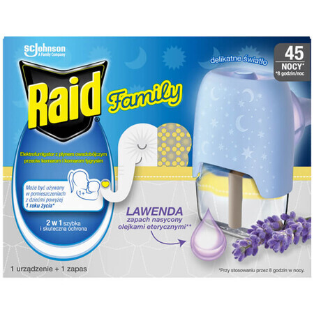 Raid Family, elettrofumogeno con liquido insetticida contro le zanzare, oltre 1 anno, lavanda, 27 ml