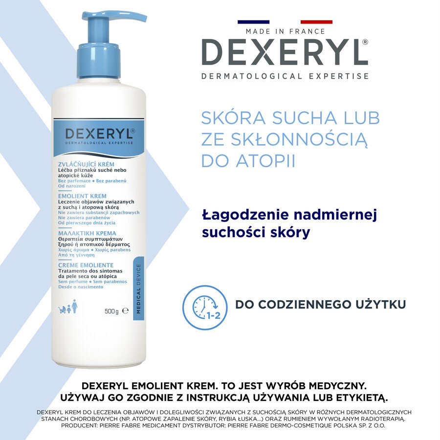 Dexeryl, crème émolliente pour peaux sèches, 500 g