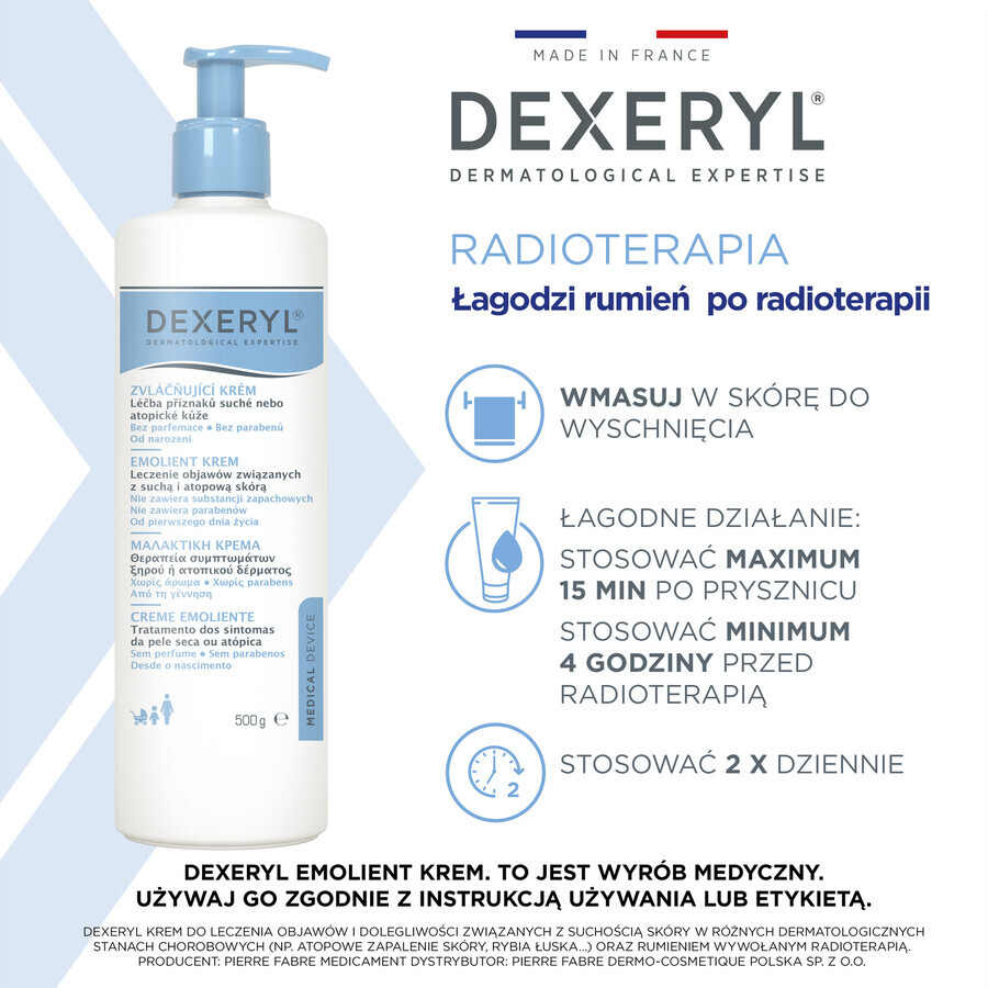 Dexeryl, crème émolliente pour peaux sèches, 500 g