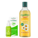 Equilibra Vitaminica Kit, revitalisierende Gesichtstropfen, 30 ml + Camomila, aufhellendes Kamillen-Shampoo, 300 ml