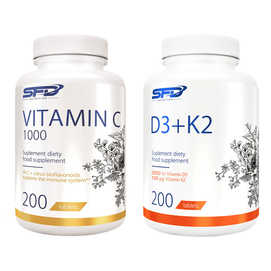 Set SFD Vitamin C 1000, 200 Tabletten + D3 + K2, 200 Tabletten