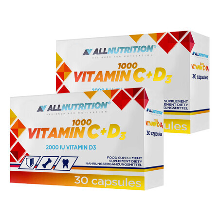 Allnutrition Vitamina C 1000 + D3 set, vitamina C 1000 mg + vitamina D 50 µg, 2 x 30 capsule