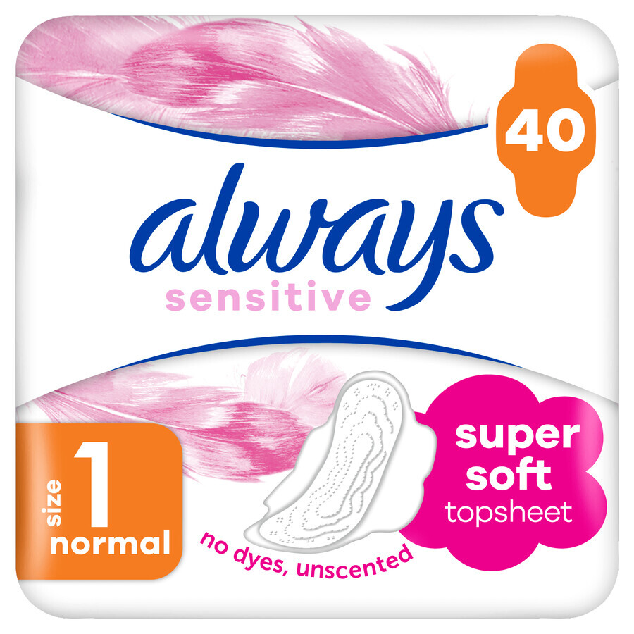 Always Sensitive, prosoape igienice cu aripi, mărimea 1, Normal, 40 buc