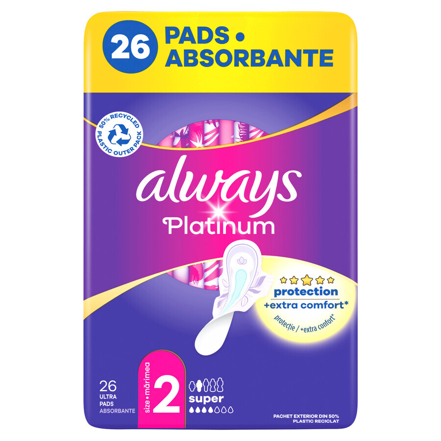 Always Platinum, maandverband met vleugels, maat 2, Super, 26 stuks