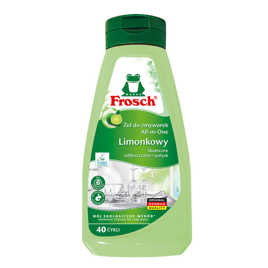 Frosch set, Pastillas lavavajillas All In 1, sosa, 30 uds + gel detergente lavavajillas, lima, 650 ml + bolsas de reciclaje, 3 uds gratis