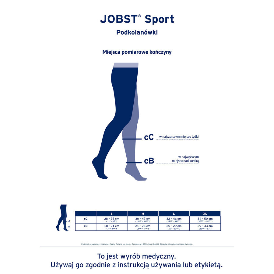 Jobst Sport, Sport-Kompressionskniestrümpfe, 20-30 mmHg, Größe L, grau/graphit