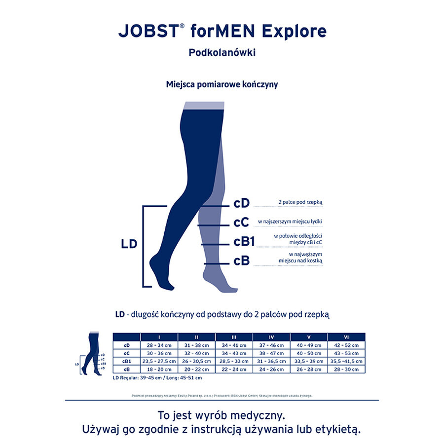 Jobst For Men Explore, Kompressionskniestrümpfe, CCL2, geschlossene Spitze, Größe 3, schwarz