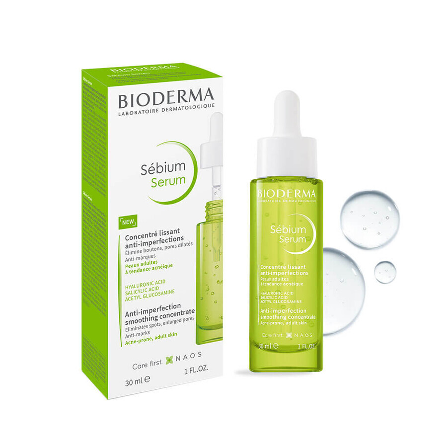 Set Bioderma Sebium, siero levigante anti-età, 30 ml + lozione micellare per pelli grasse, miste e a tendenza acneica, 250 ml